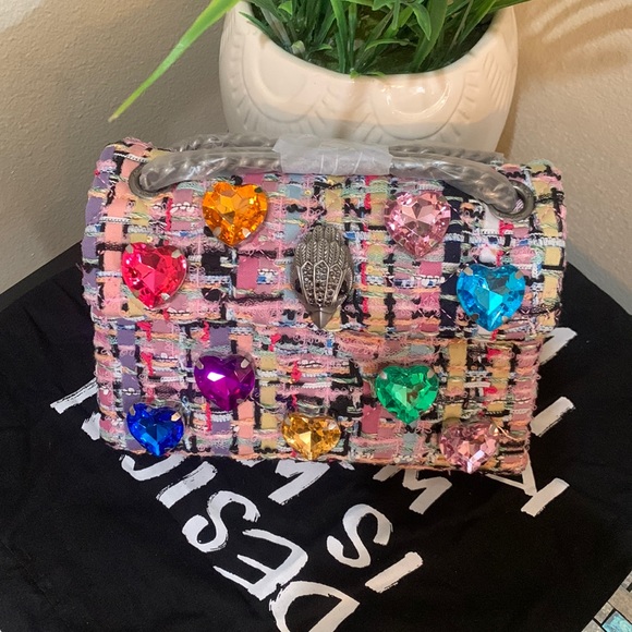 Kurt Geiger Handbags - Kurt Geiger London
Mini Kensington Tweed Love Heart Crystals Crossbody Bag